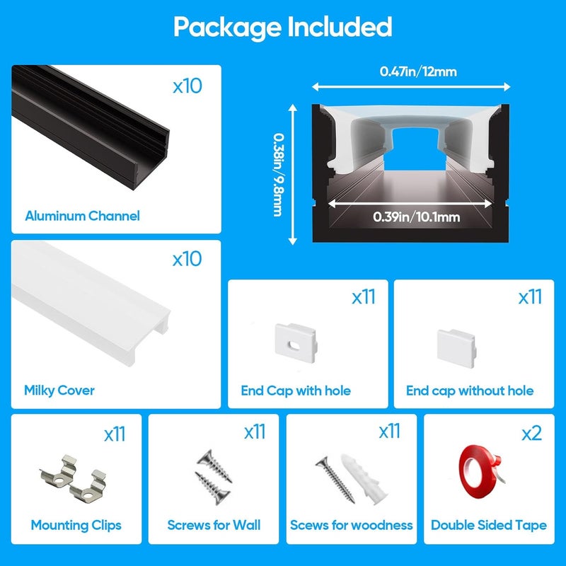 Besseto 10 Pack 1M/3.3Ft LED Aluminum Channel for Wall Panel,Wood Slat Wall Panel LED Strip Light Aluminum Channel Profile for Living Room Bedroom Bathroom Stairs (Silver-10Pack 3.3Ft) - Image 3